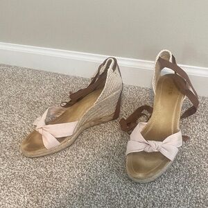 J. Crew Pink and Brown Wedge Sandals